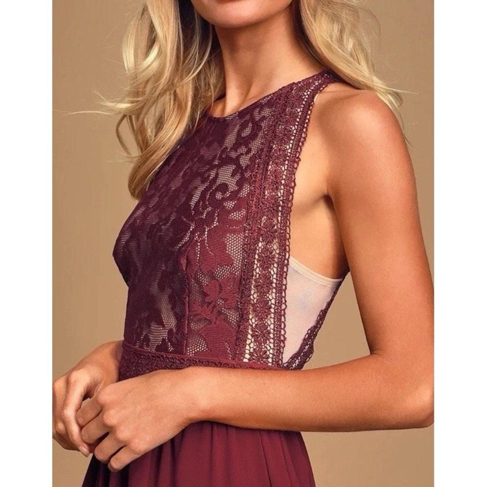 Lulus Forever Always Burgundy Lace Maxi Formal Wedding Dress Size L NEW W/‎ TAGS - Picture 3 of 15